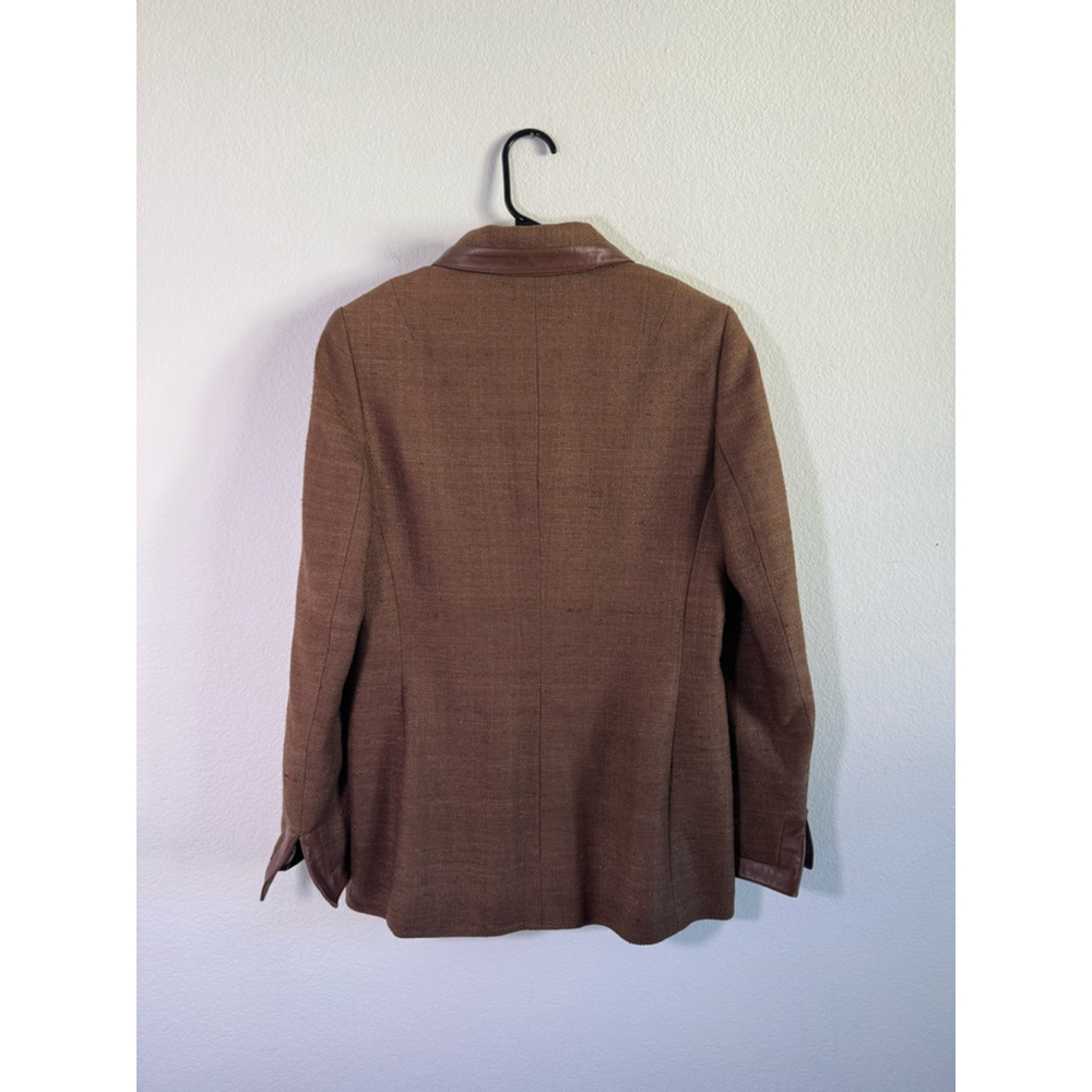 Women's Carlisle Brown Silk Blend Blazer Jacket with Leather Trim Size 10 - Picture 8 of 15